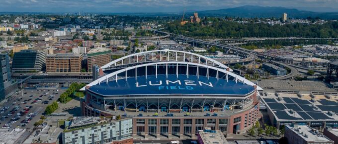 Aerial View of Lumen Field, home of the National Football Leagues, Seattle Seahawks.