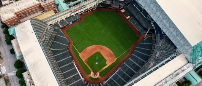 Minute Maid Park, a ballpark in Downtown Houston, Texas, USA.