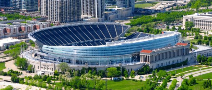 Aerial view of the Soldiers Field, Chicago, Illinois, USA.