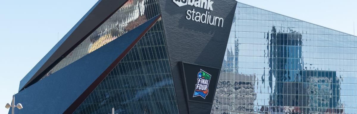 U.S. Bank Stadium sign in Minneapolis, Minnesota, USA.