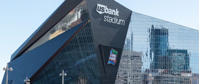 U.S. Bank Stadium sign in Minneapolis, Minnesota, USA.