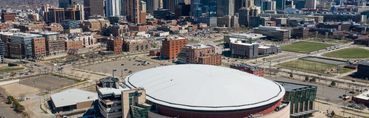 Aerial view of Pepsi Center in Denver, Colorado, USA.