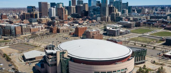 Aerial view of Pepsi Center in Denver, Colorado, USA.