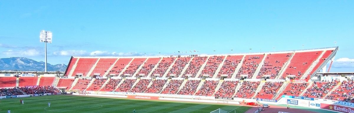 Iberostar Stadium Son Moix between RCD Mallorca- Leganes, on a sunny day.