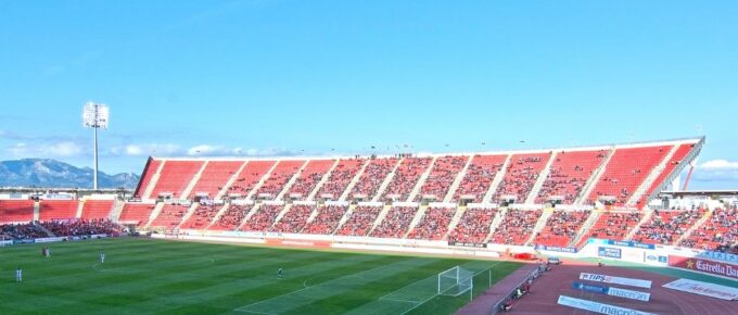 Iberostar Stadium Son Moix between RCD Mallorca- Leganes, on a sunny day.