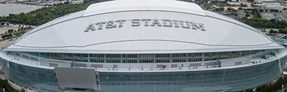 Aerial view of the AT&T Stadium, home of the Dallas Cowboys in Dallas, Texas, USA.