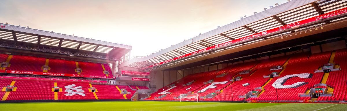 Anfield stadium, the home ground of Liverpool FC in Liverpool, United Kingdom.
