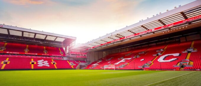 Anfield stadium, the home ground of Liverpool FC in Liverpool, United Kingdom.