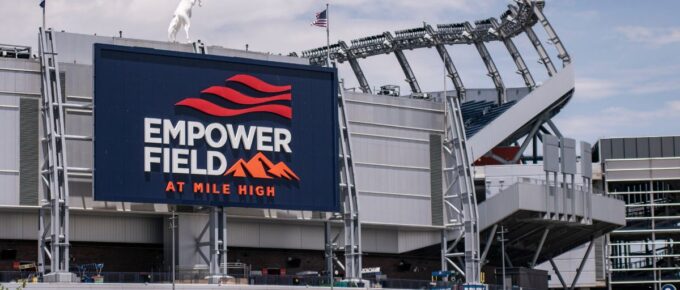 Outside the Empower Field at Mile High Stadium in Denver, Colorado.