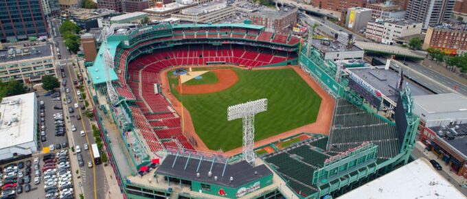 Aerial image of Fenway Park sports stadium home to the Boston Red Socks.