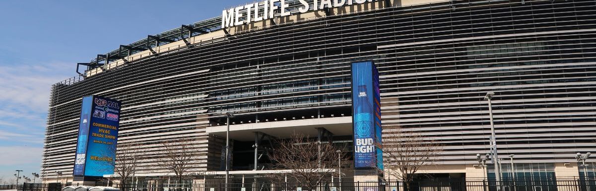 Exterior view of MetLife Stadium and parking lot A.