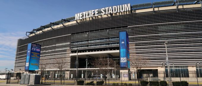 Exterior view of MetLife Stadium and parking lot A.