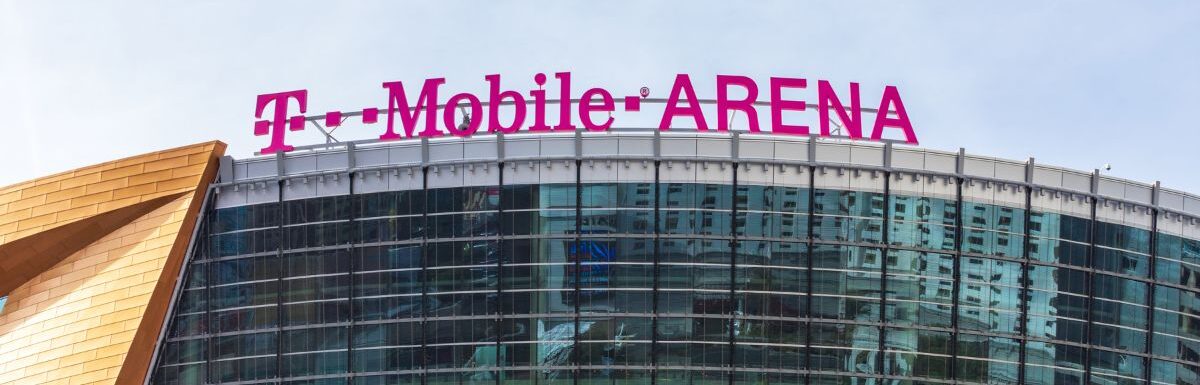 T-Mobile Arena sign on multi-purpose indoor arena on the Las Vegas Strip, Las Vegas, Nevada, USA.