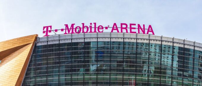 T-Mobile Arena sign on multi-purpose indoor arena on the Las Vegas Strip, Las Vegas, Nevada, USA.