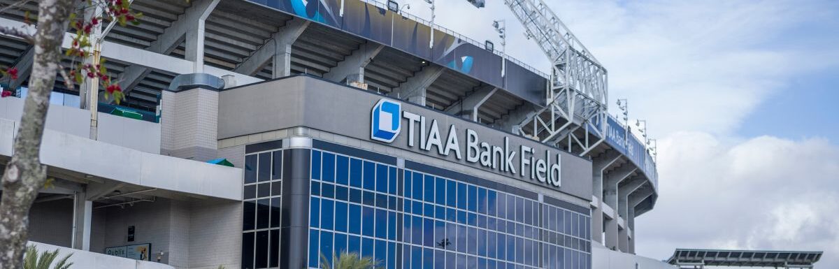 TIAA Bank Field signage in Jacksonville, Florida, USA.