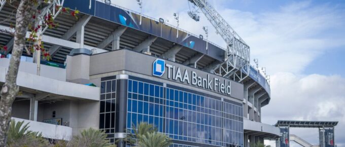 TIAA Bank Field signage in Jacksonville, Florida, USA.